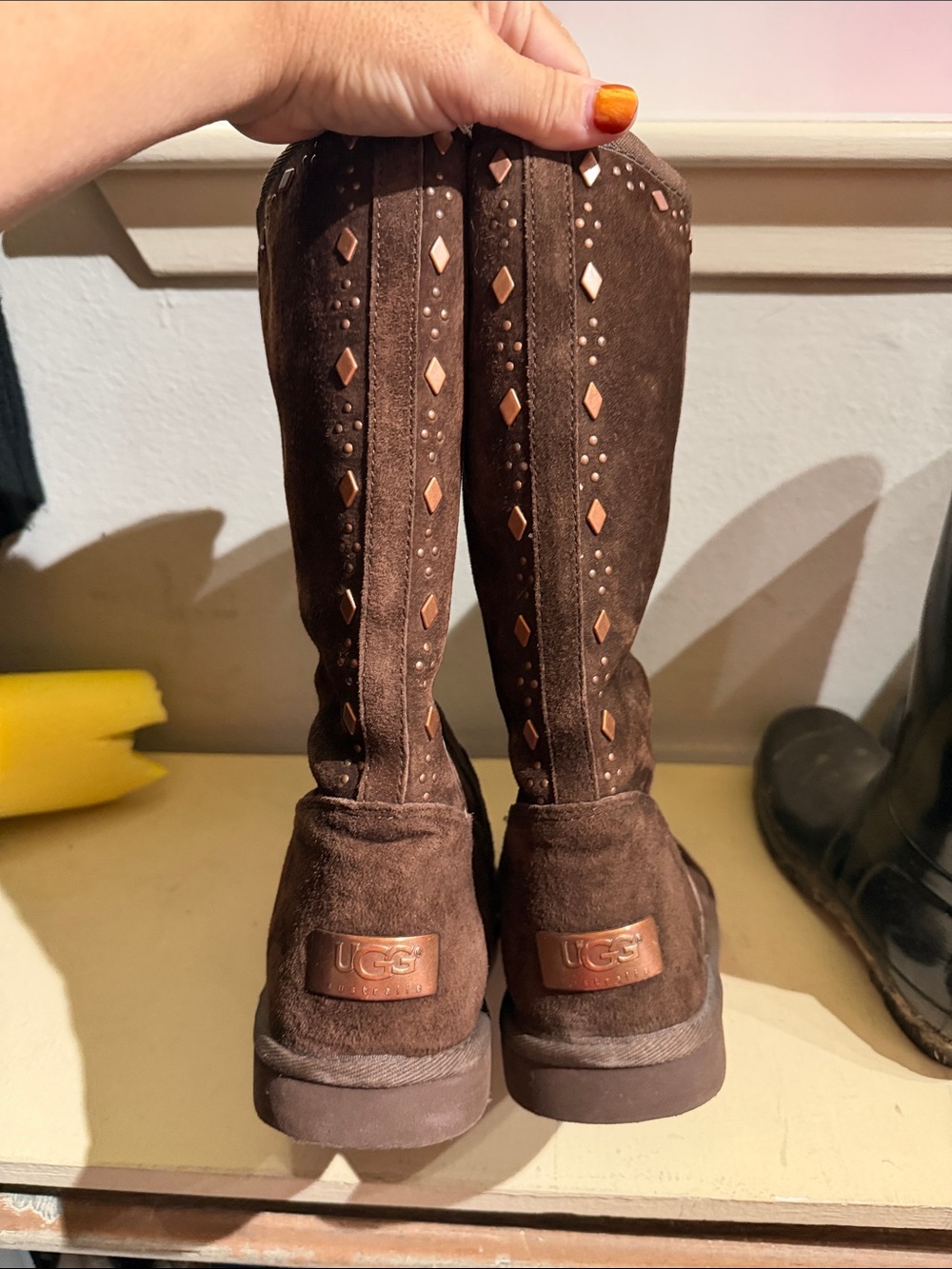 UGG Women's Chocolate Brown Suede Studded Knee Boots
